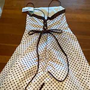 Tea length satin cream and brown dress